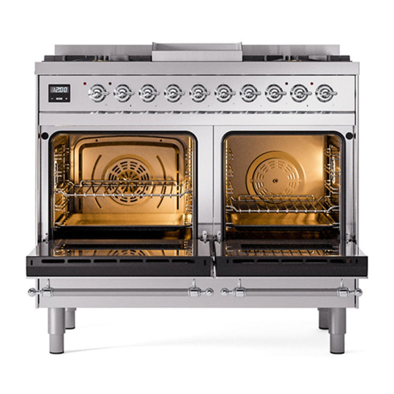 Cuisinière à double combustible de 40 po avec 6 brûleurs scellés et plaque chauffante ILVE Nostalgie II Series (porte pleine)