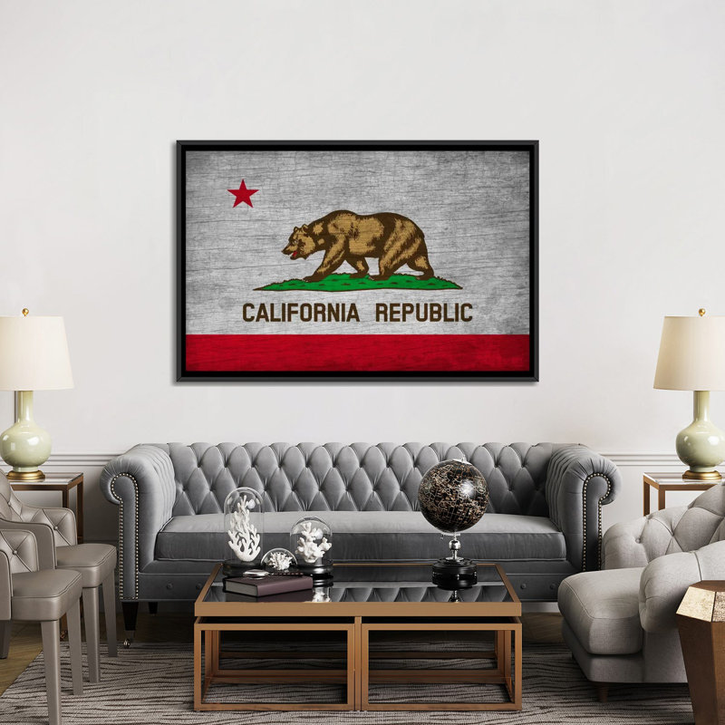 Drapeau californien - Impression sur toile, H 18 po x l 26 po x P 1,5 po, Toile avec cadre noir, Pas de tapis