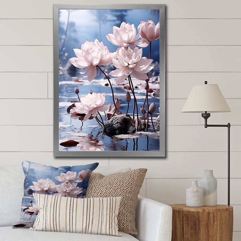 Égypte, fleurs de lotus I sur toile, Cadre photo argenté, H 32 po x l 24 po x P 1 po