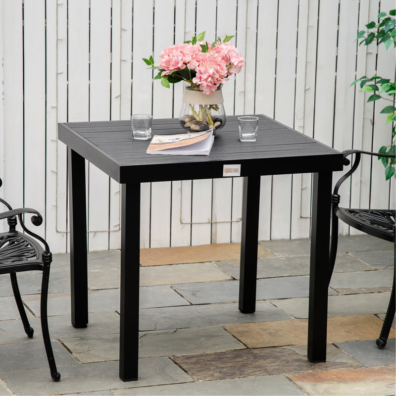 4 tables d'extérieur carrées - noir, imperméable, pieds en aluminium stables pour le jardin 4 personnes grain de bois imperméable, patio solide,