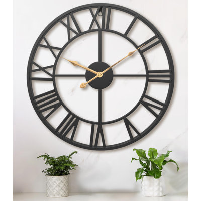 Extra Large Giant Wall Clock,Oversized Round Silent Vintage Industrial Metal Farmhouse Big Roman Numeral Wall Clocks For Living Room(Black)