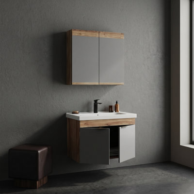 Ensemble de meuble-lavabo flottant avec armoire à pharmacie à deux portes Alastair