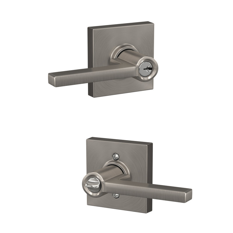Latitude Keyed Entry Lever with Collins Trim, Satin Nickel