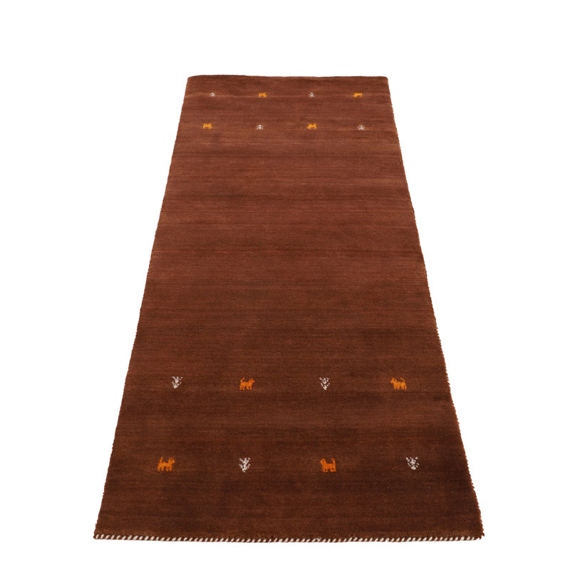 Handwoven Wool Gabbeh Uni Brown Rug, Runner 75 x 200cm