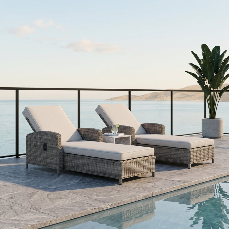 Chaise longue d'extérieur en aluminium 2 pièces avec pompe à air Aviahna, dossier inclinable et coussin réglables