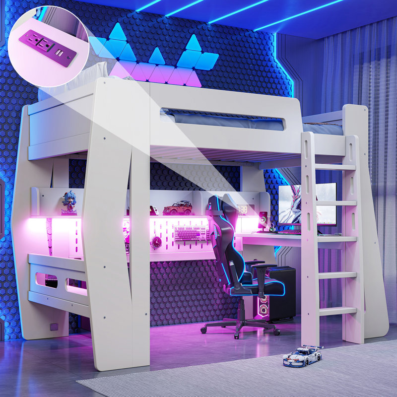 Lit mezzanine avec bureau et rangement ApexNest, Twin, White