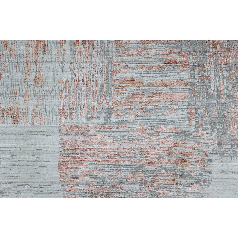 Tapis gris / caramel / blanc tissé à la main de haute qualité, Rectangle 10 pi x 14 pi