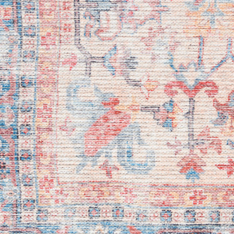 Machine Washable Oriental Blue/Red Area Rug, Rectangle 6' x 9'