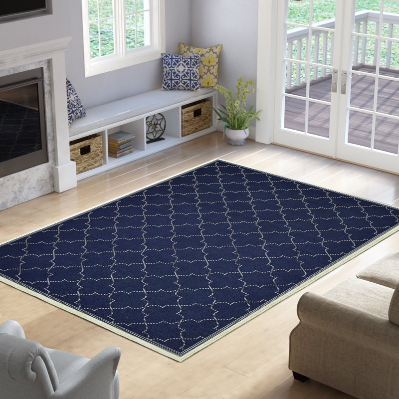 Tapis intérieur / extérieur bleu marine Anastasaos, Rectangle 3 pi 7 po x 5 pi 6 po