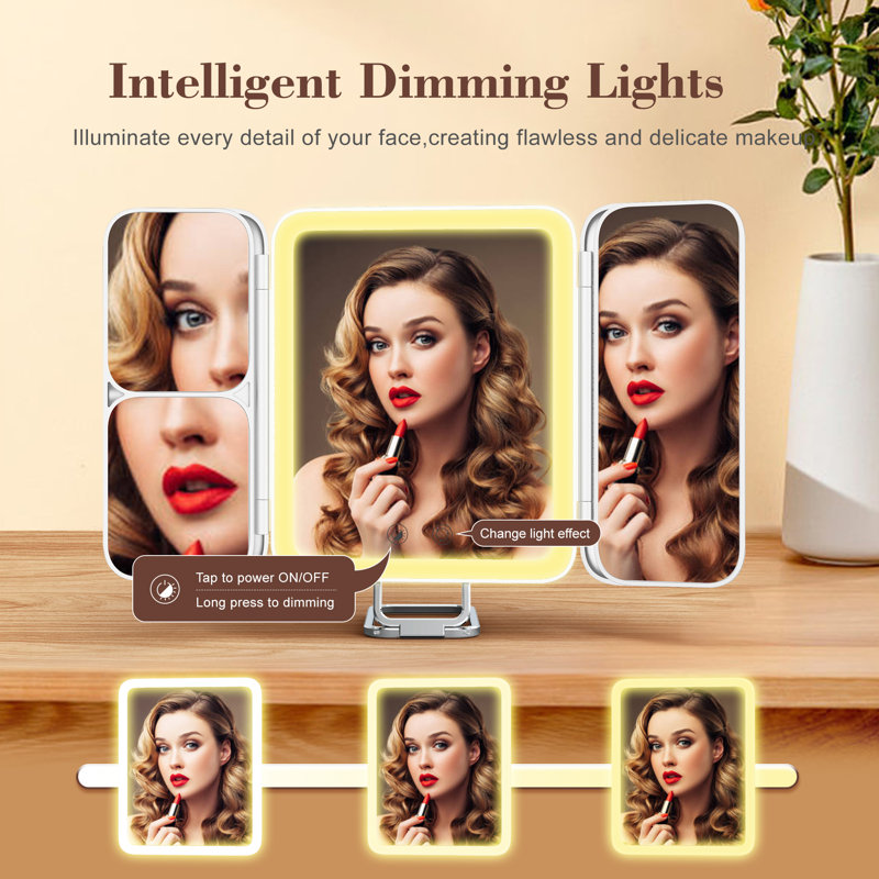 Portable Rectangle LED Lighted Makeup Shaving Mirror, White