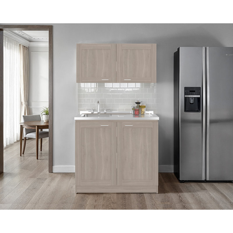 Ashura 2-pc Kitchen Cabinet Set includes Countertop base unit and wall mounted Cupboard, Light Gray