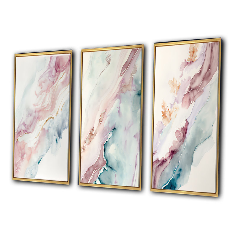 «Sudden Solitude In Elevated Blush» 3 pièces, H 20 po x l 36 po, Cadre flottant doré