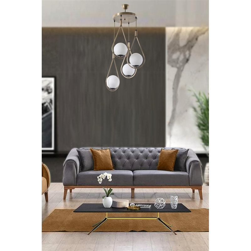 Elegant Scandinavian Chandelier, White & Copper, 11.8 x 11.8 inches | 100% Metal Construction with Oven Dried Paint & Tumbled Coating | E27 Socket, Max 40W | Perfect for Glam Living Rooms & Dining Areas