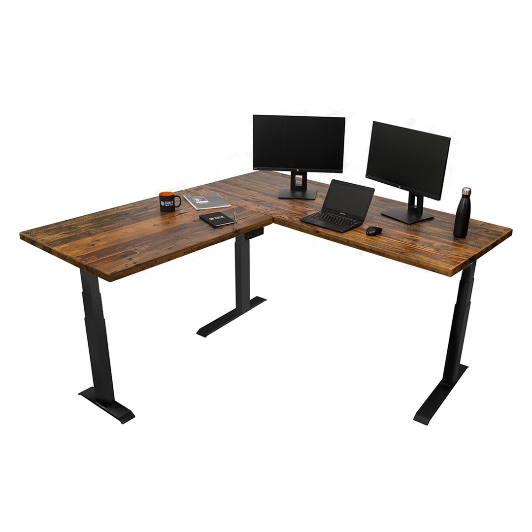 Reclaimed Solid Wood L-Shaped Standing Desk Stand Up Desk Store Color 