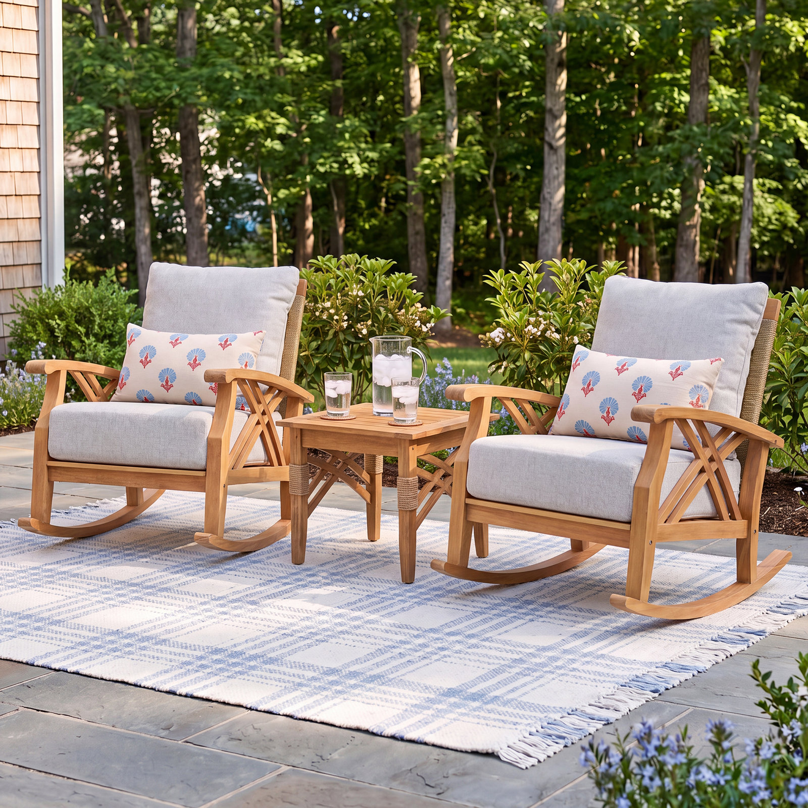 Cotesfield 2-Person Teak Patio Seating Group, Tan Performance Basketweave