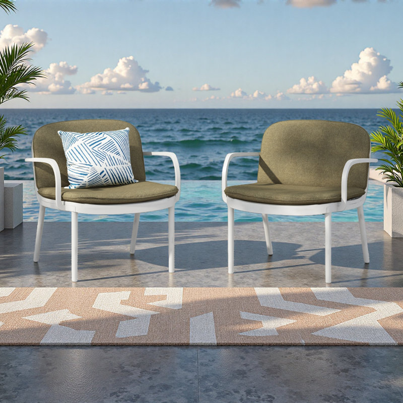 Ensemble de 2 fauteuils club d'extérieur en PP, Coussin vert / cadre blanc