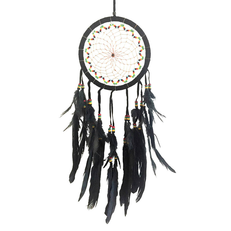 Capteur de rêves, perles Rasta, Noir