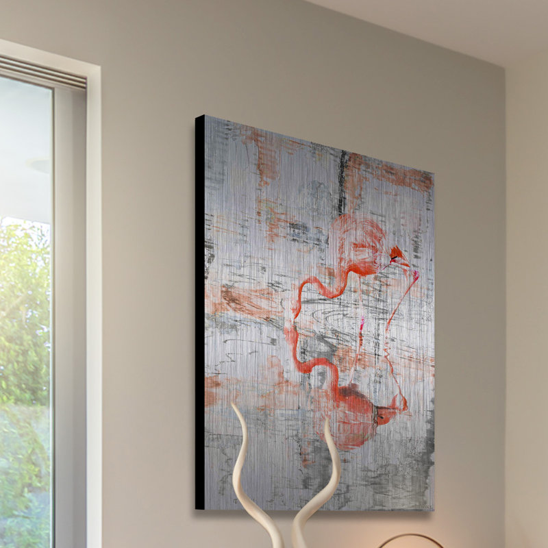 Large Brushed Aluminum Flamingo Reflection Wall Art