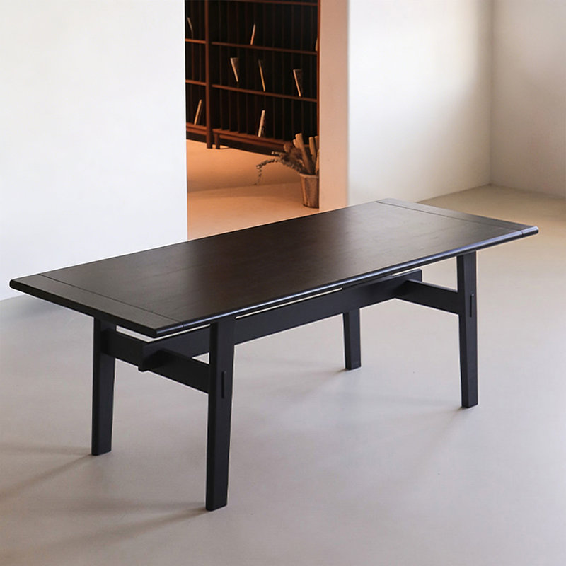 Table de salle à manger rectangulaire moderne en bois massif noir, H 29,53 po x L 62,99 po x l 31,5 po