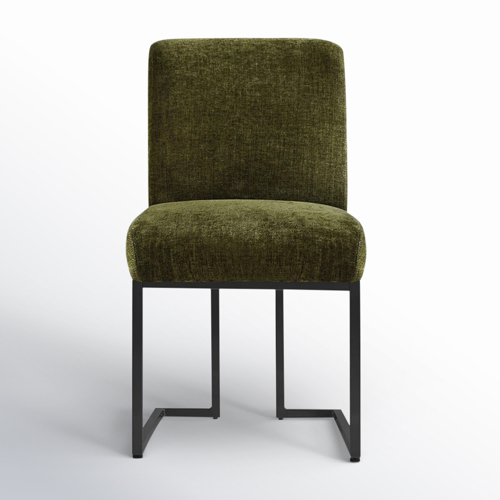 Bende Modern Fabric Upholstered Side Chairs with Metal Sled Base, Olive Green