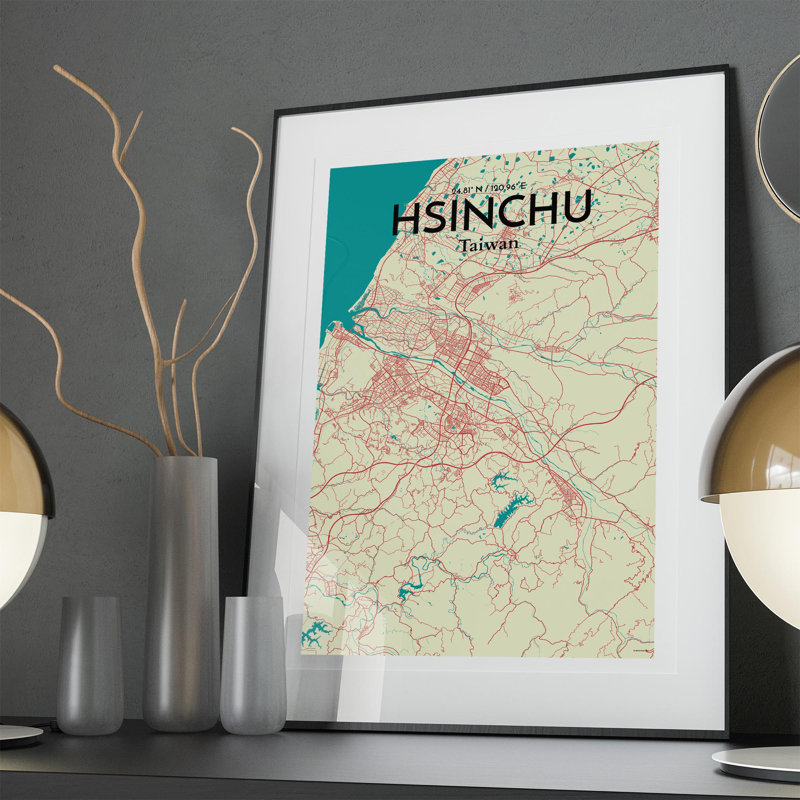 Hsinchu City Map In Tricolour - No Frame Print, 36cm H x 24cm W x 0.05cm D