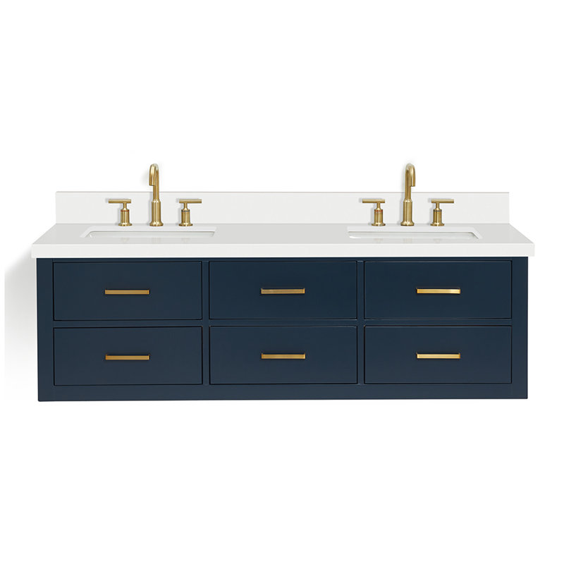Double Vanity, Midnight Blue, Satin Brass, 73"