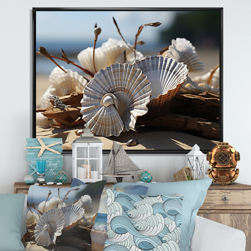 «Beach Photo Seashell Sonata II», reproduction d'art sur toile, H 16 po x l 32 po x P 1 po, Noir
