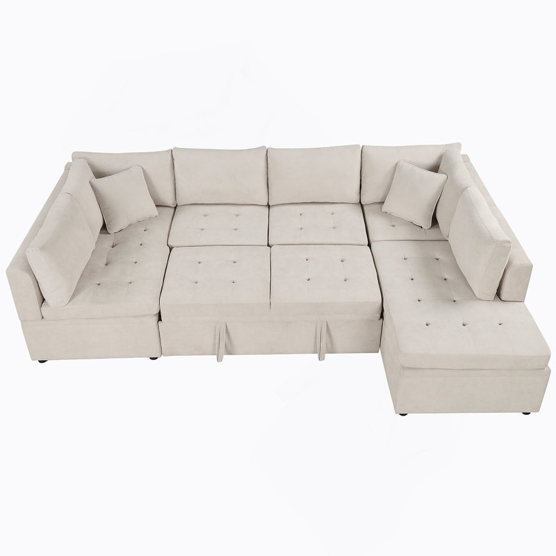 Canapé en chenille avec accoudoirs carrés, Beige