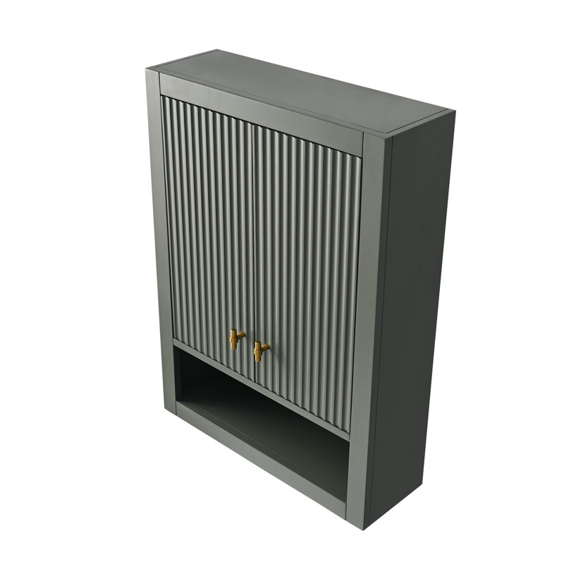 Laval 24" Wall Mounted Bathroom Storage Cabinet with 2 Doors, Adjustable Shelf and Open Shelf, Vintage Green, Brushed Gold