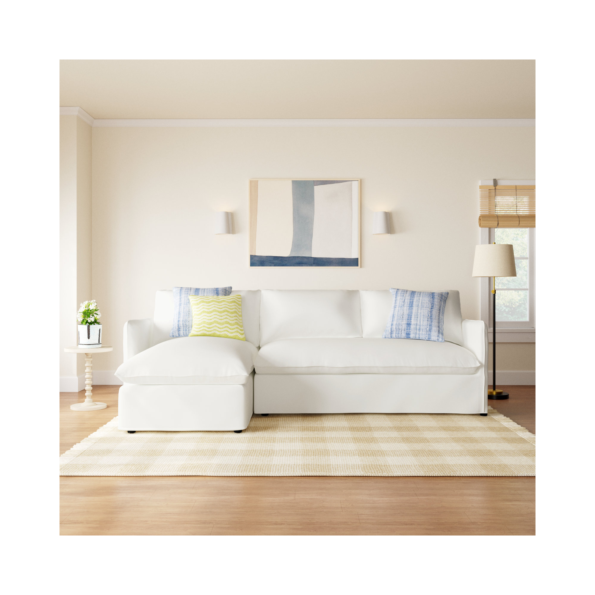 Bellatrix Upholstered L-Sectional, Bayou Off White Canvas, Left Hand Facing