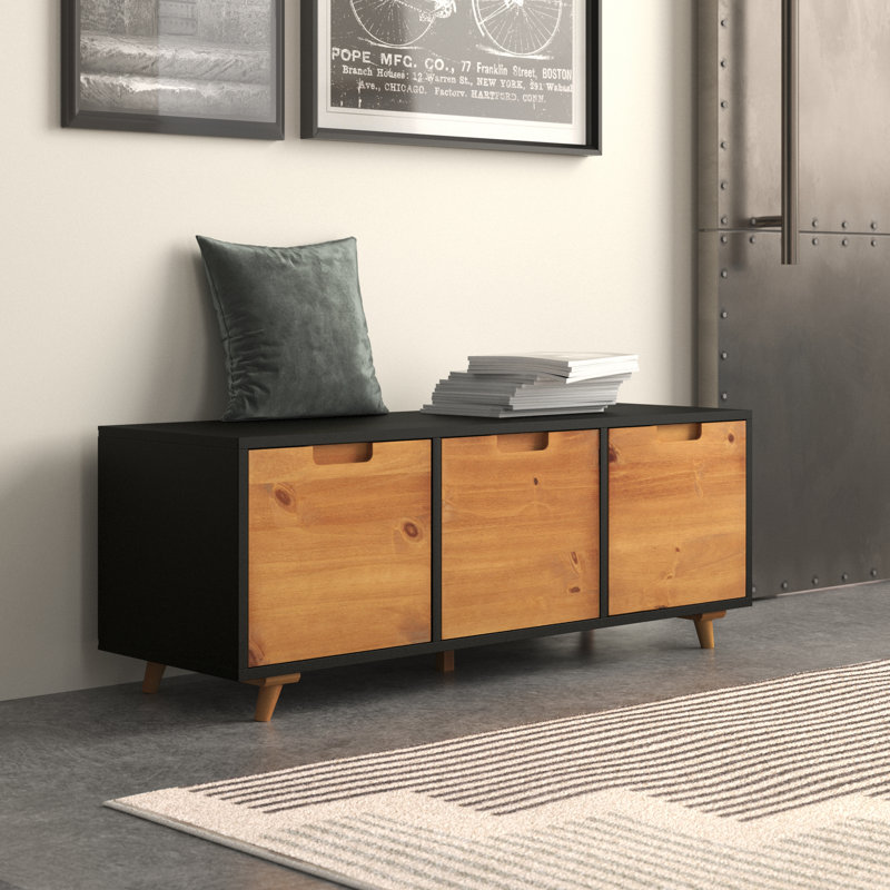 Banc de rangement Wynn, Caramel / noir