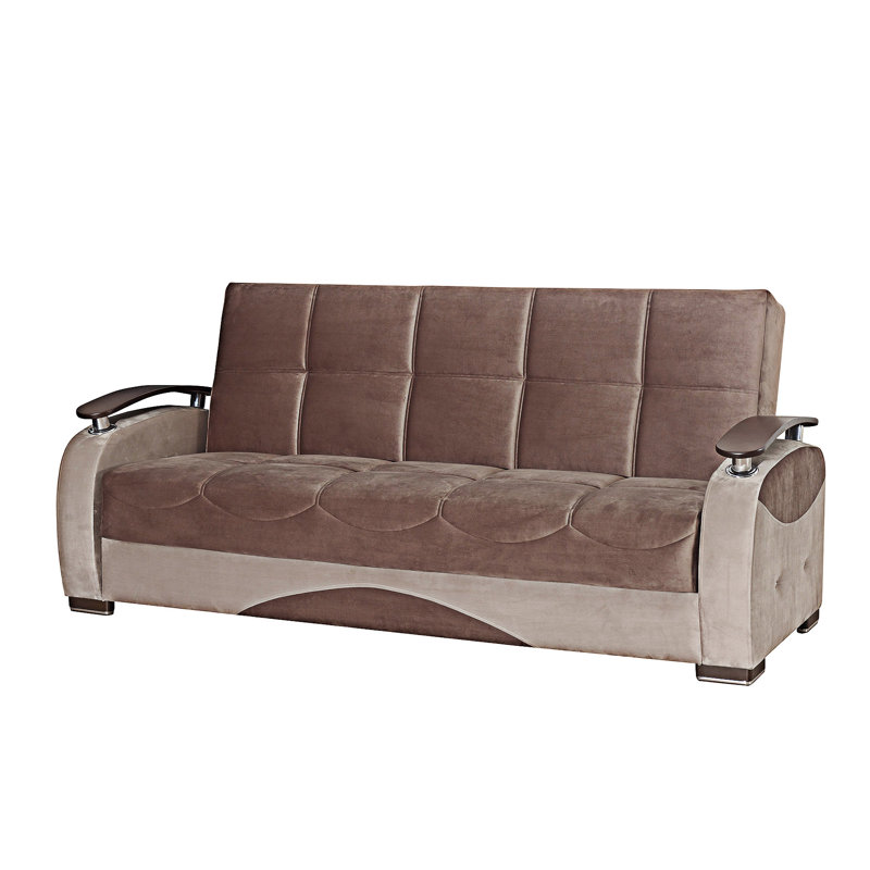 Canapé-lit rembourré convertible avec rangement, Brun