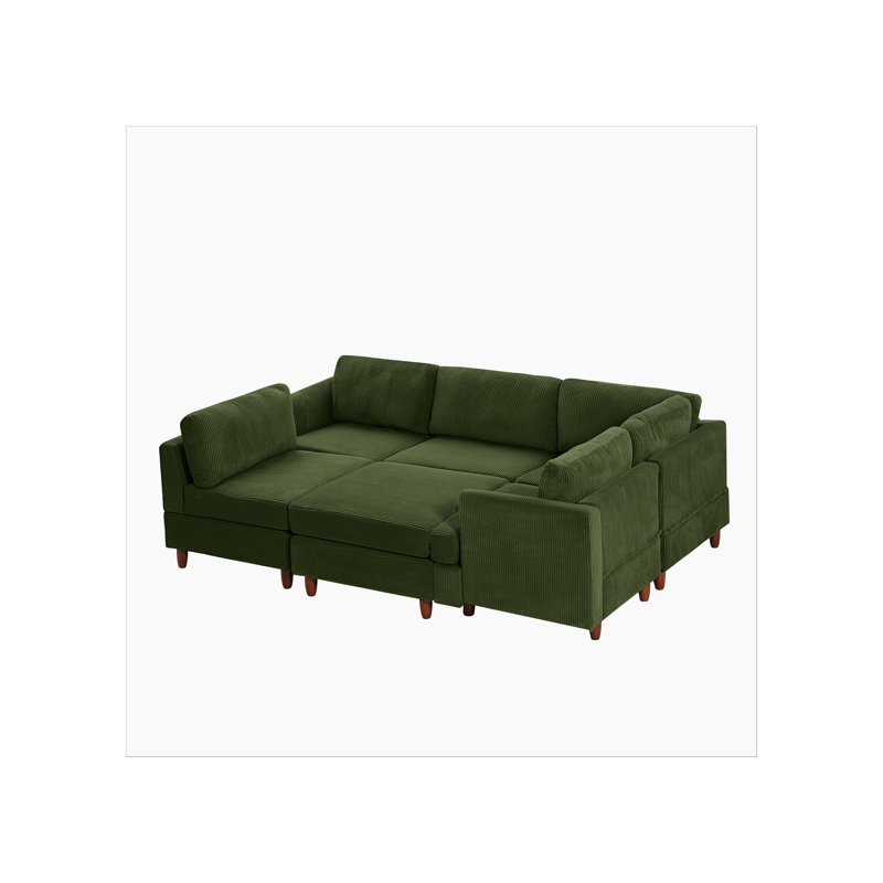 Modern Modular Sectional couch,6 Seaters Sleeper Sofa Upholstered Corduroy Free Combination Sofa(Green)