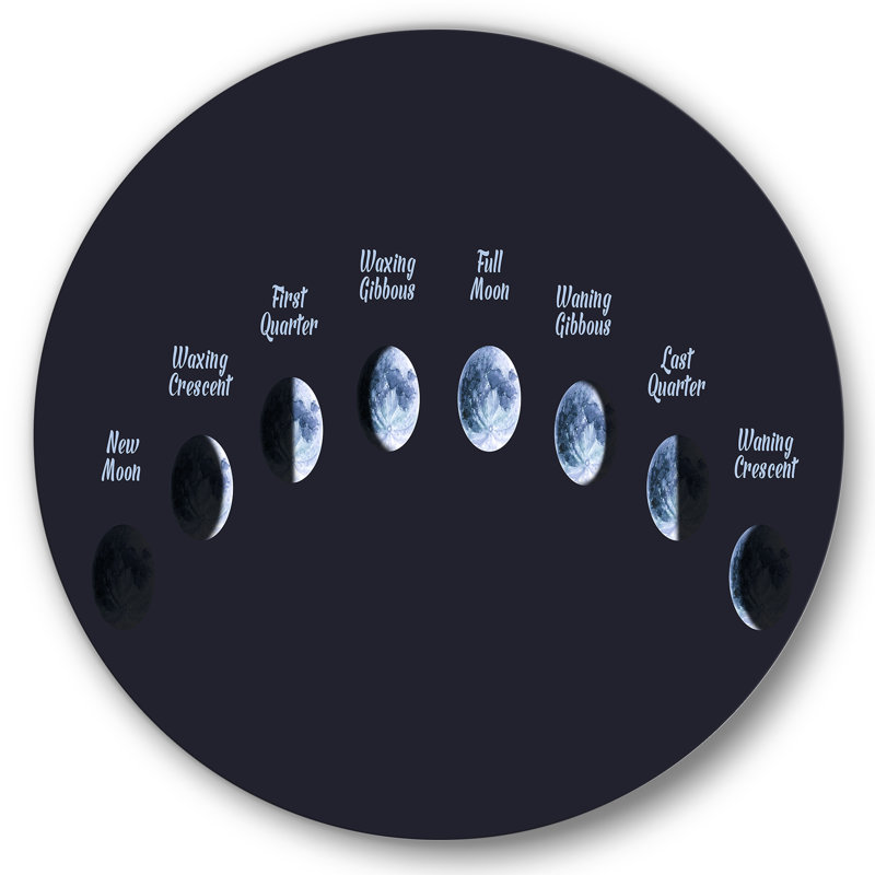 Phases de lune dans l'espace - Art mural bohémien et éclectique en cercle métallique, H 36 po x l 36 po x P 1 po