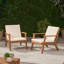 De 2 fauteuils club d'extérieur en bois avec coussins beiges - aspect exotique, eau, conception à lattes ouvertes, l 26,47 po x P 31,23 po, structure solide brune, sièges, capacité de 300 lb,