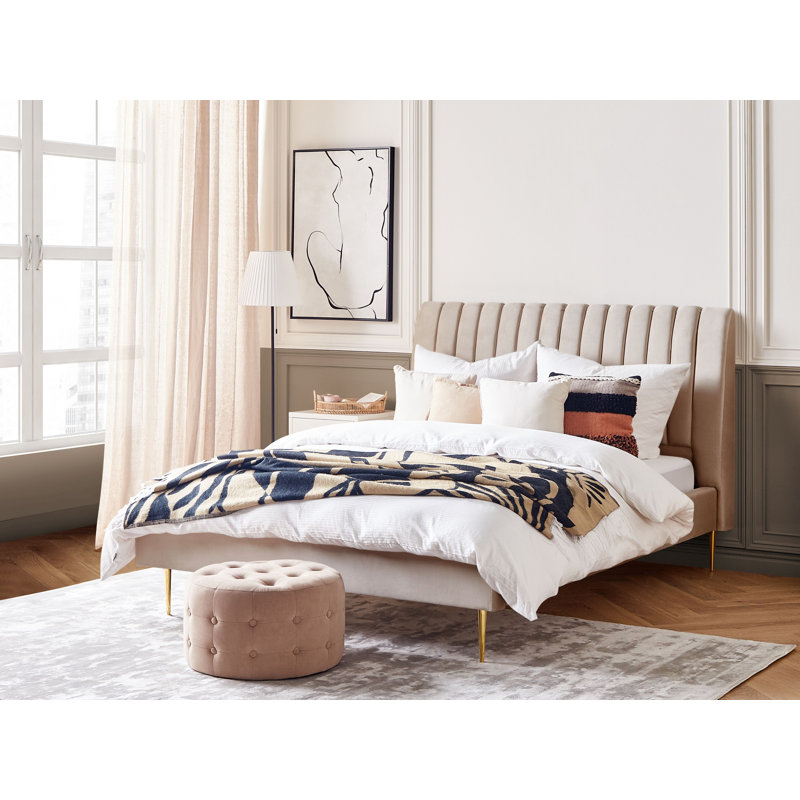 Caroline Upholstered Bed, Beige, European Kingsize (160 x 200cm)