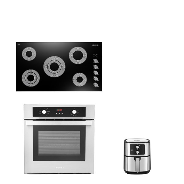 Cosmo 4 Piece Kitchen Appliance Package with 30 Electric Cooktop 24  Single Electric Wall Oven 5.5L Electric Hot Air Fryer &French Door  Refrigerator & Reviews