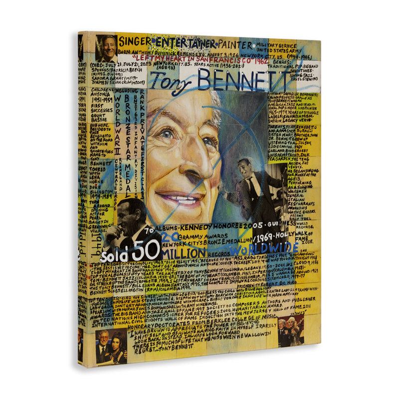 "Tony Bennett", art mural sur toile par Sabin, H 48 po x l 36 po