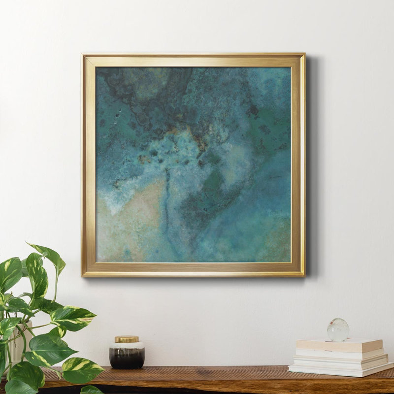 Azur IV - Peinture sur toile encadrée, H 34,5 po x l 34,5 po x P 1,5 po, Or