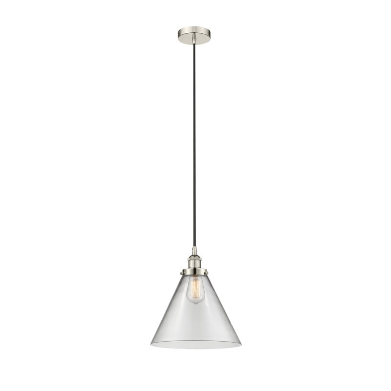 Mini-luminaire suspendu 1 lumière Cone, Clair, Nickel poli