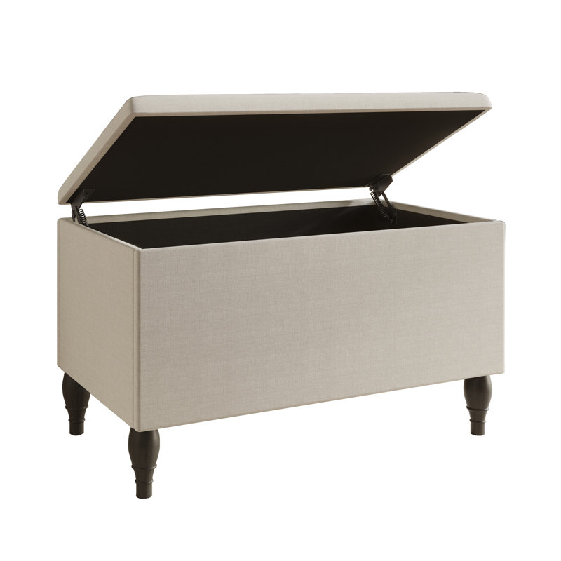 Lit à panneau tapissier avec banc de rangement Koden, Gris chaud, Simple