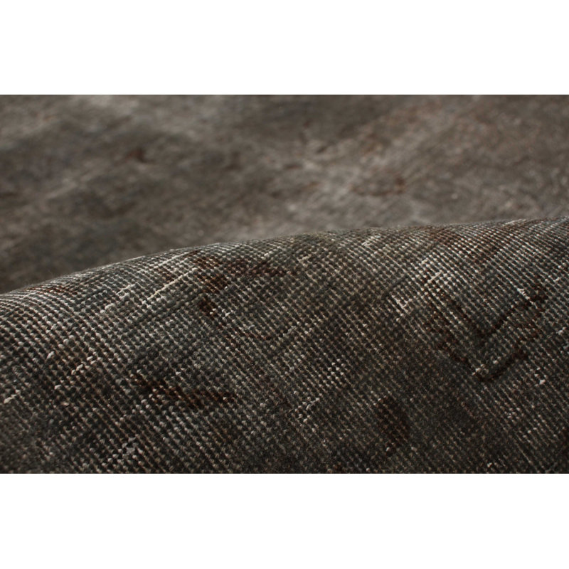 Tapis gris en laine noué à la main 6 pi 7 po x 9 pi 2 po années 1980
