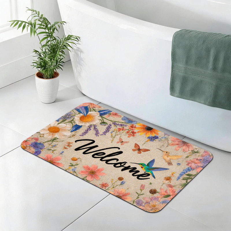 Tapis d'entrée antidérapant 24 x 36 - Fleurs sauvages et colibris
