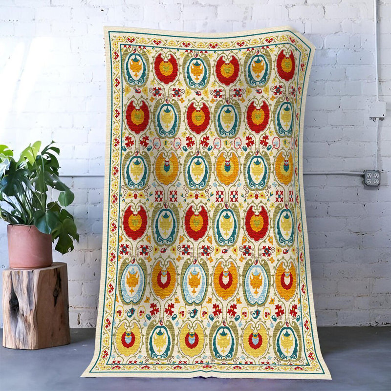 Tapis décoratif multicolore à motif traditionnel, Rectangle 4 pi 11,06 po x 7 pi 6,55 po