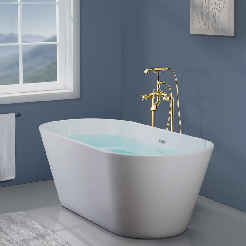 Triple Handle Floor Mounted Tub Filler With Handshower, Titanium Gold
