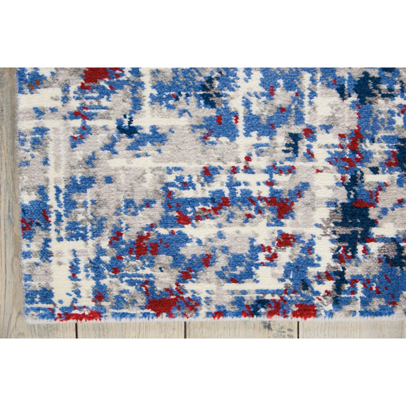 Tapis abstrait rouge / bleu Holmgren, Rectangle 7 pi 9 po x 9 pi 9 po