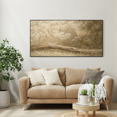 Très grande reproduction d'art sur toile - Paysage doré rétro avec des arbres doux et une atmosphère de forêt naturelle pour le salon ou la chambre à coucher «Assemblage requis (cadre non fini)»