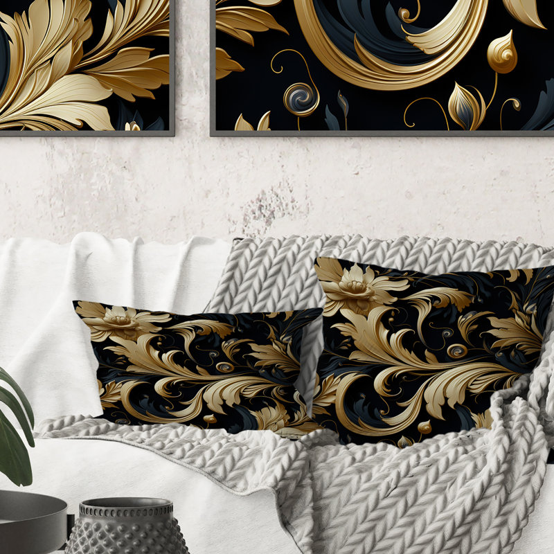 Coussin en polyester noir et doré Intrigue Elegance