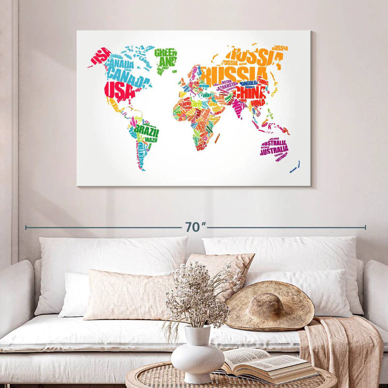 Aliaz Typography World Map, 32" H x 48" W