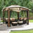 11 Ft. X 11 Ft. Octagon Gazebo With 2-tier Beige Canopy Roof, Steel Frame Soft Top Gazebo With Ceiling Hook And Mosquito Netting